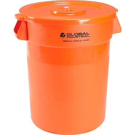 Global Industrial Plastic Trash Can with Lid, 32 Gallon Bright Orange 240460BORCL